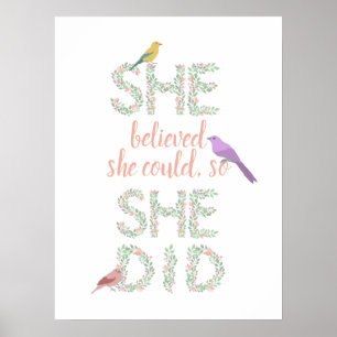 Hon trodde att hon kunde blommigt brev fågelfemin poster