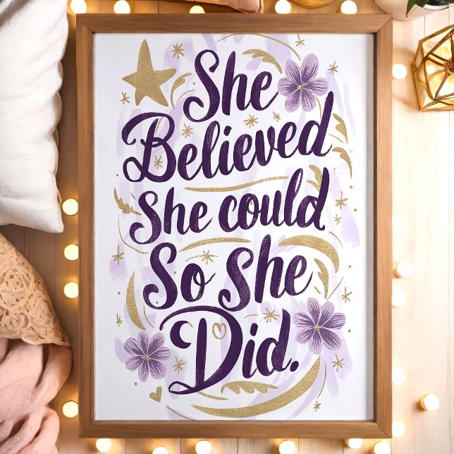 Hon trodde att hon kunde Blommigt Motivational Art Poster (Skapare uppladdad)