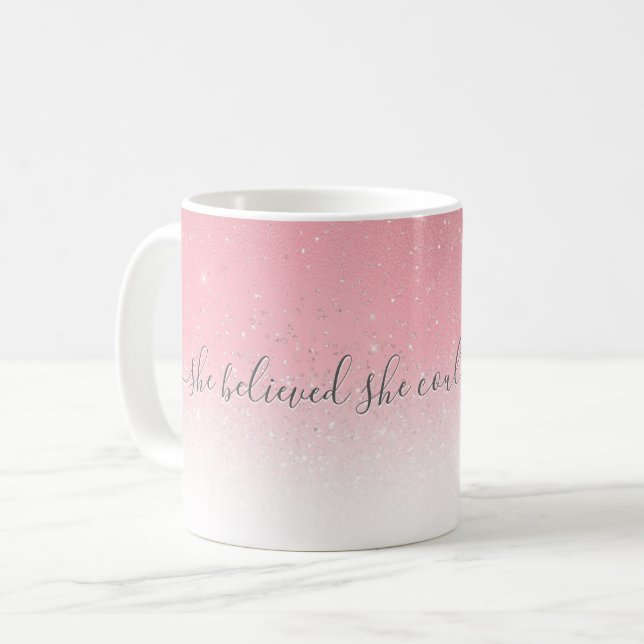 Hon trodde att hon kunde citera Rosa Silver Glitte Kaffemugg (Framsida vänster)