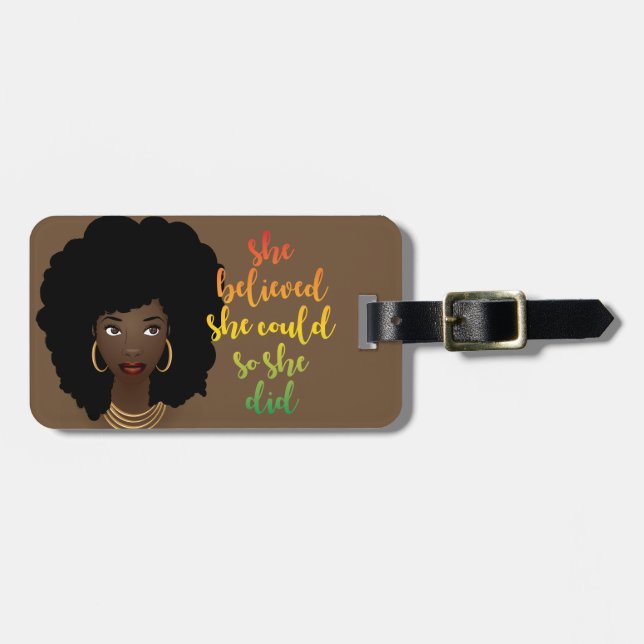 Hon trodde att hon kunde göra det, svart kvinna, B Bagagebricka (Horisontell Framsida)
