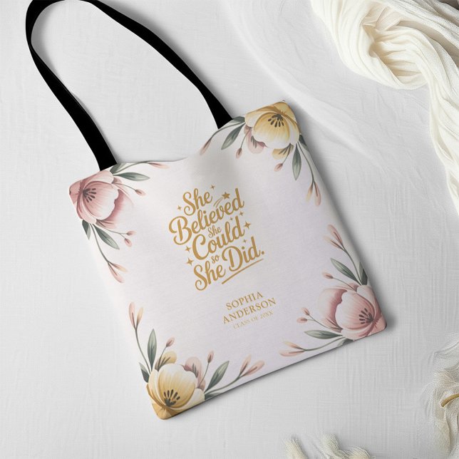 Hon trodde att hon kunde så hon gjorde | Blommig e Tygkasse (Skapare uppladdad)