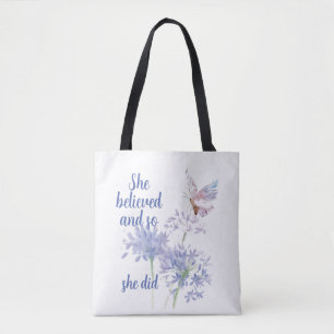 Hon trodde och så Motivational Quote Butterfly Tygkasse