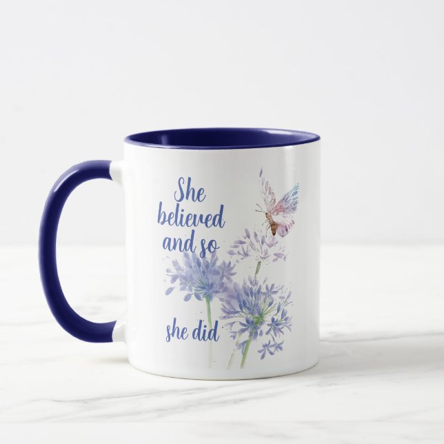 Hon trodde och så Motivationscitat Fjäril Mugg (Vänster)