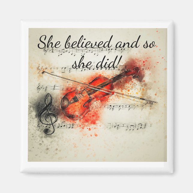 "Hon trodde på inspirationcitat Violin Magnet (Framsidan)