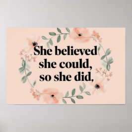 Hon trodde på minimalistiska affischblommor persik poster