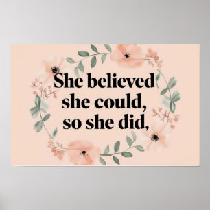 Hon trodde på minimalistiska affischblommor persik poster