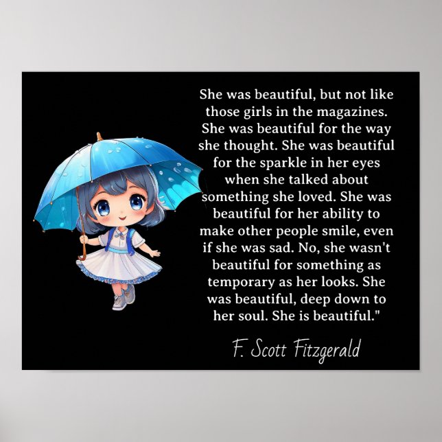 Hon var vacker === F.Scott Fitzgerald-citat Poster (Framsidan)