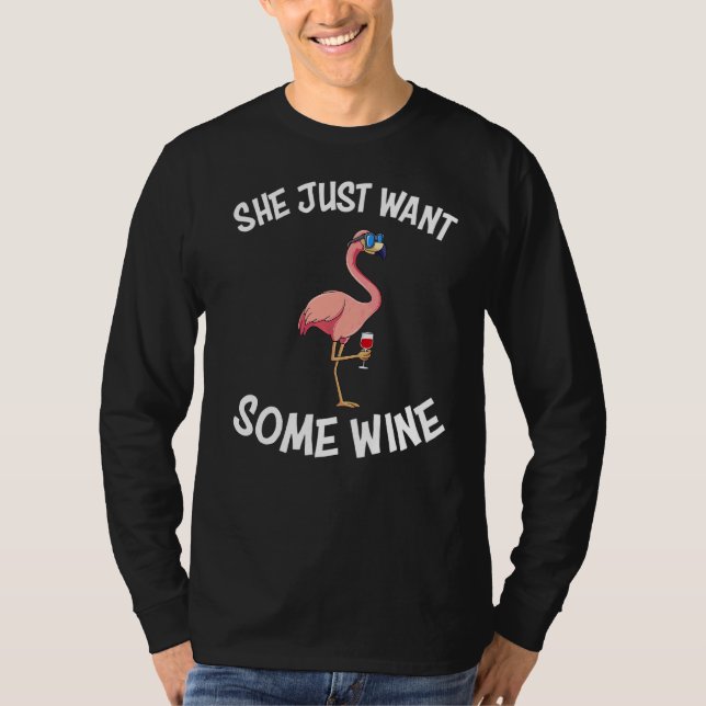 Hon vill bara dricka Vin Vin Drinker Flamingo T Shirt (Framsida)