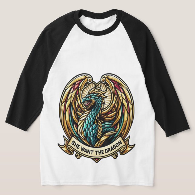 Hon vill ha Dragon Stain Glass Design T Shirt (Laydown)