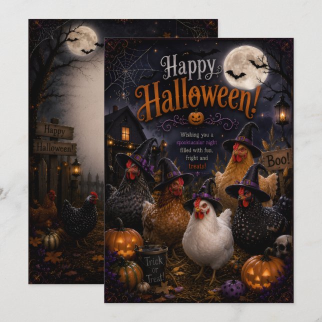 höna design halloween kort framsida baksida design (Fram/baksida)
