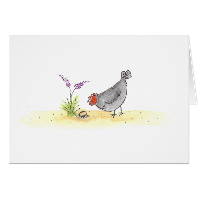 Höna med ägget och blomman OBS kort (Framsidan Horizontal)