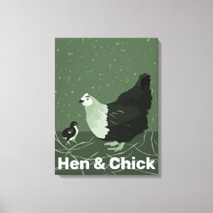 Höna Och Kyckling Grön Kök Vägg Dekor Canvastryck
