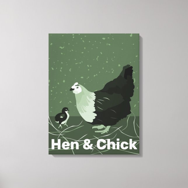 Höna Och Kyckling Grön Kök Vägg Dekor Canvastryck (Framsida)