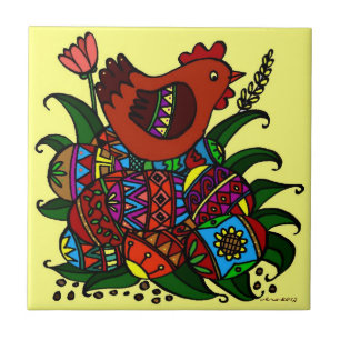 Höna och Pysanky ukrainsk Folk konst Kakelplatta