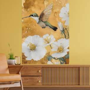 hona rubinstrupekolibri vita blommor poster