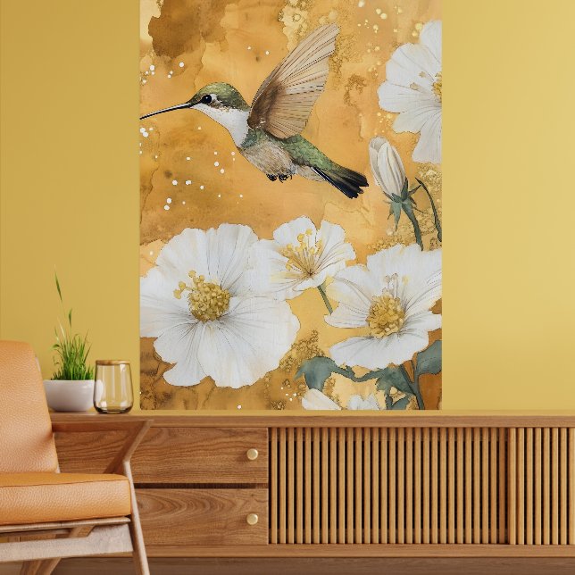 hona rubinstrupekolibri vita blommor poster (Vardagsrum 2)