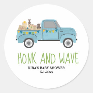 Hona & Wave Drive Thru Baby Shower Blue Lastbil Runt Klistermärke
