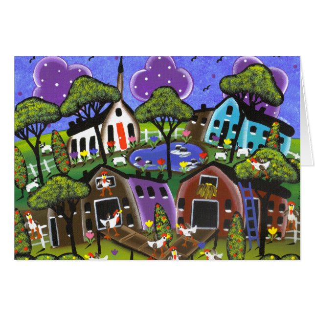 Hönaflock för Folk konst vid det Lori Everett Hälsningskort (Framsidan Horizontal)