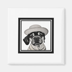 Honale Pug Wearing a Jacka och Hat i Ram Magnet