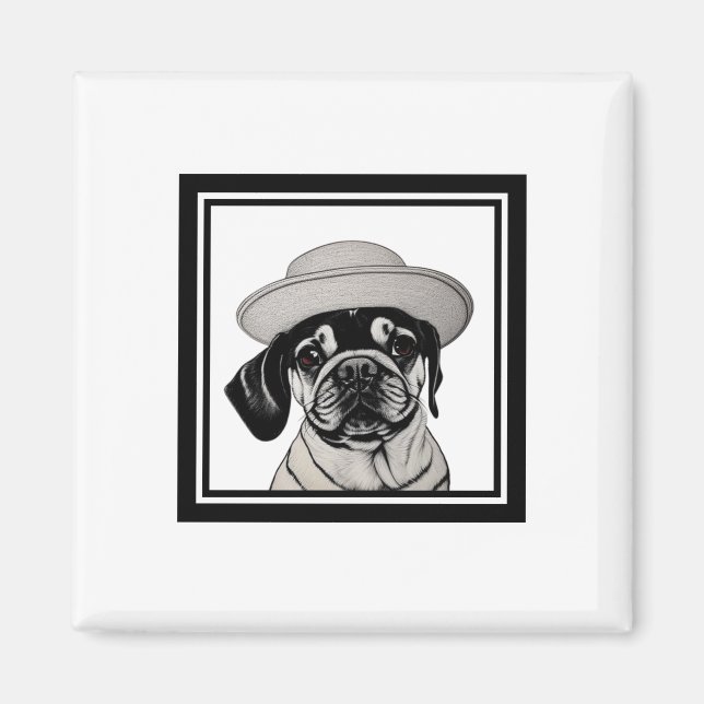Honale Pug Wearing a Jacka och Hat i Ram Magnet (Framsidan)