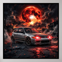 Honda Civic EG6 SiR en blodröd måne Poster