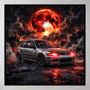 Honda Civic EG6 SiR en blodröd måne Poster