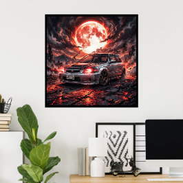Honda Civic EK9 SiR en blodröd måne Poster