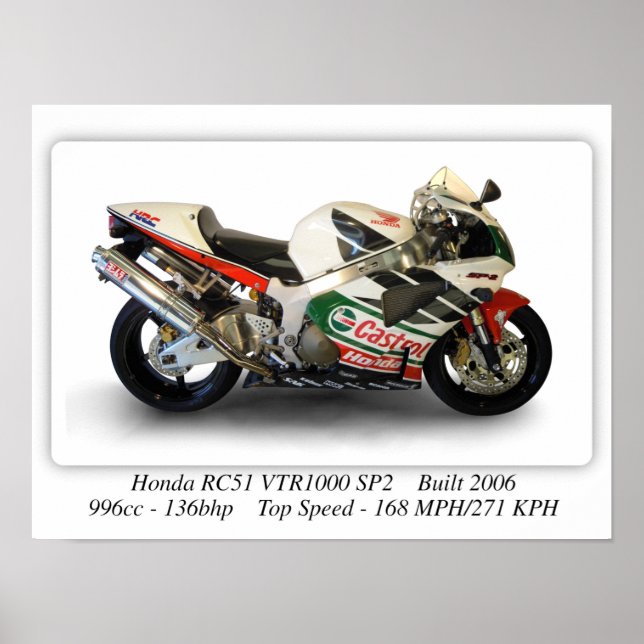 Honda RC51 VTR1000 SP2 Kastrol motorcykel - A3 Poster (Framsidan)