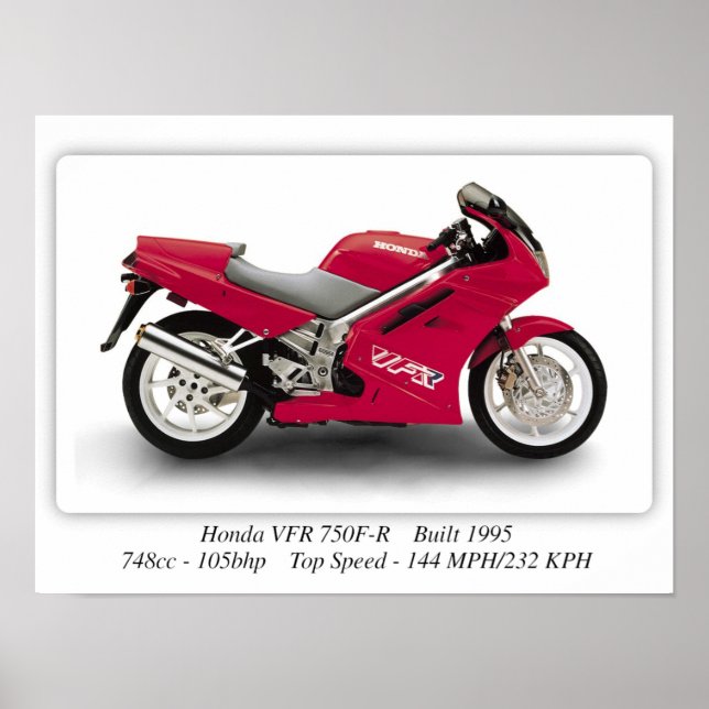 Honda VFR 750F-R Motorcykel - A3 Poster (Framsidan)