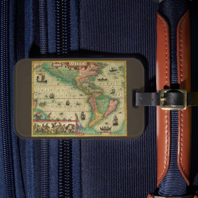 Hondius antika världskarta över Amerika Bagagebricka (Framsida Insitu 4)