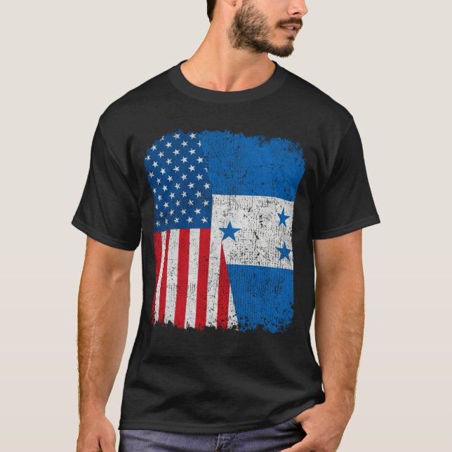 Honduran American Flag Half USA Honduras Root Prou T Shirt (Framsida)