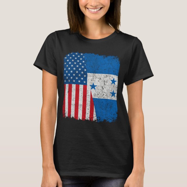 Honduran American Flag Half USA Honduras Root Prou T Shirt (Framsida)