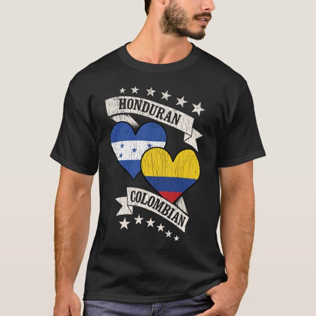 Honduran Colombian Heart Flaggor T Shirt (Framsida)