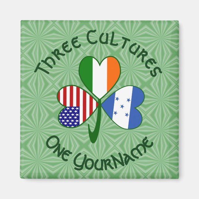Honduransk irländsk amerikansk flagg Shamrock Pers Magnet (Framsidan)