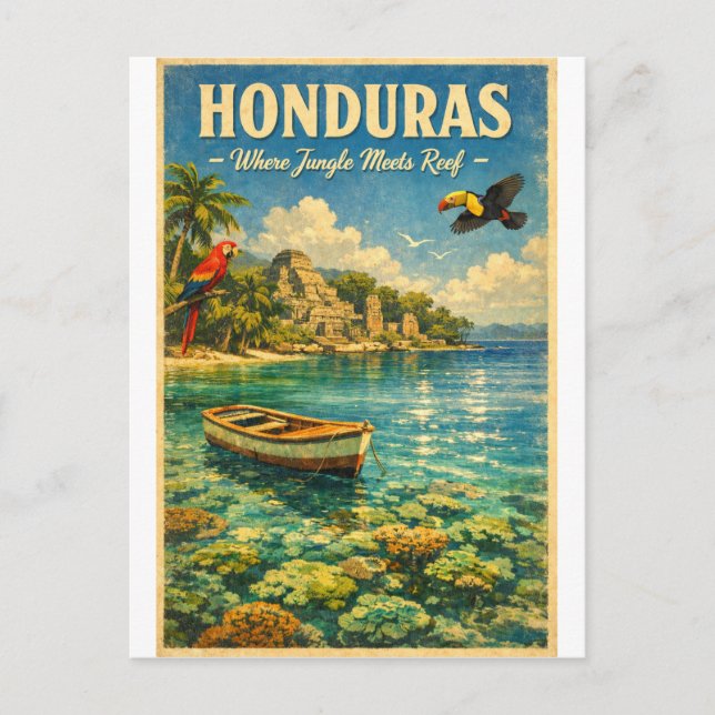 HONDURAS – Där djungel möter rev Vykort (Framsida)