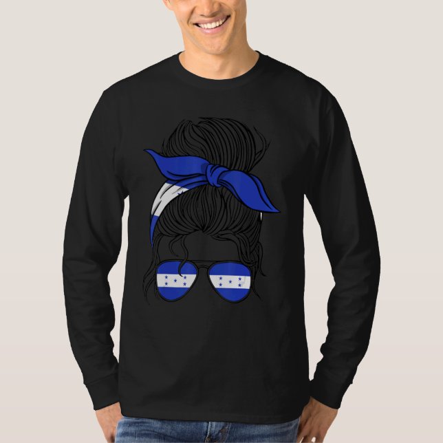 Honduras Flag Messy Bun Hair Honduran Mom Woman Gi T Shirt (Framsida)