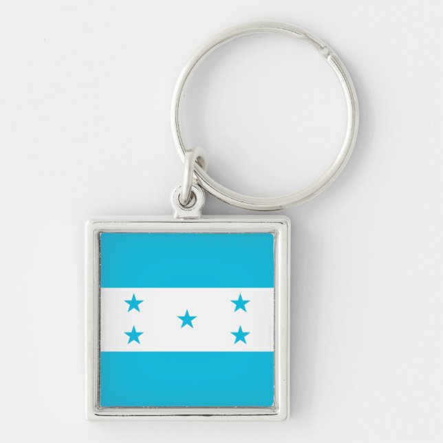 Honduras Flagga Fyrkantig Silverfärgad Nyckelring (Framsidan)