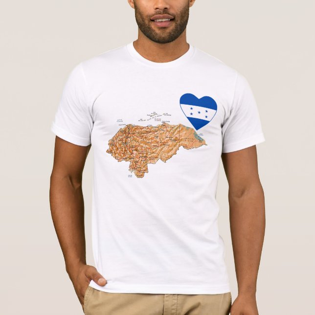 Honduras flagga hjärta och karttröja tee (Framsida)