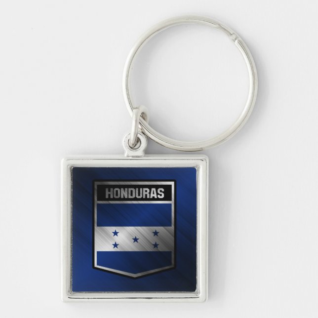 Honduras Fyrkantig Silverfärgad Nyckelring (Framsidan)