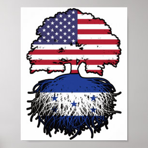 Honduras Honduran American USA Träd Roots Flagga Poster