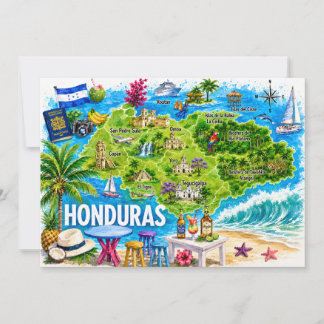 Honduras Illustrerad Reskarta Postkort Inbjudningar