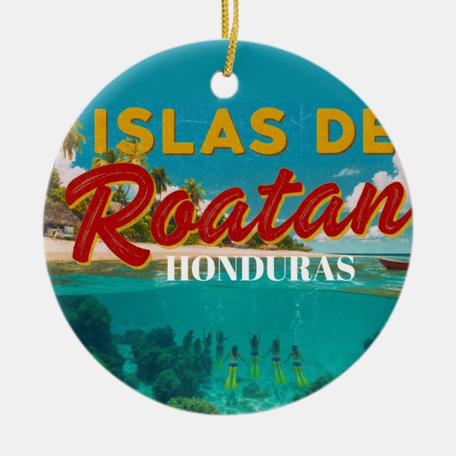  Honduras ISLAS DE ROATAN Retro poster Julgransprydnad Keramik (Framsidan)
