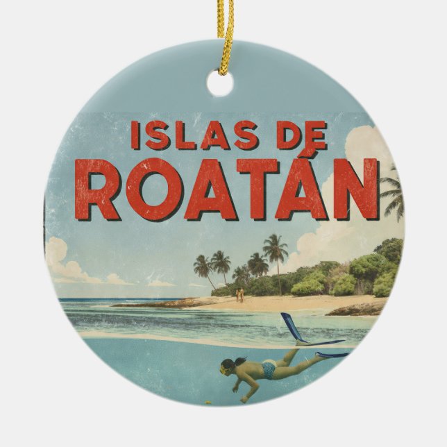  Honduras  islas de roatan  Retro poster Julgransprydnad Keramik (Framsidan)