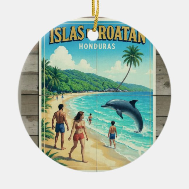 Honduras ISLAS DE ROATAN Retro poster Julgransprydnad Keramik (Framsidan)