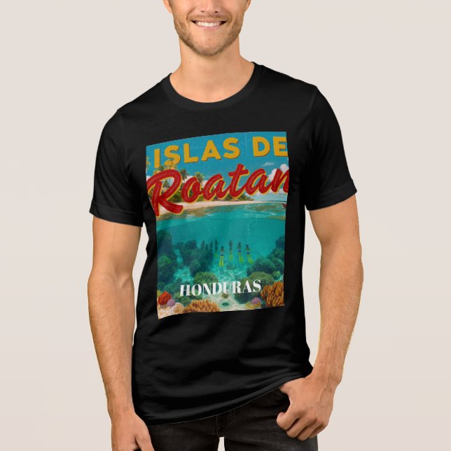  Honduras ISLAS DE ROATAN Retro poster T Shirt (Framsida)