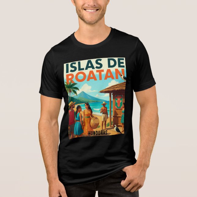  Honduras ISLAS DE ROATAN Retro poster T Shirt (Framsida)