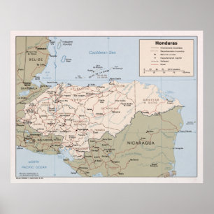 Honduras Karta (1985) Latin American Land Atlas Poster