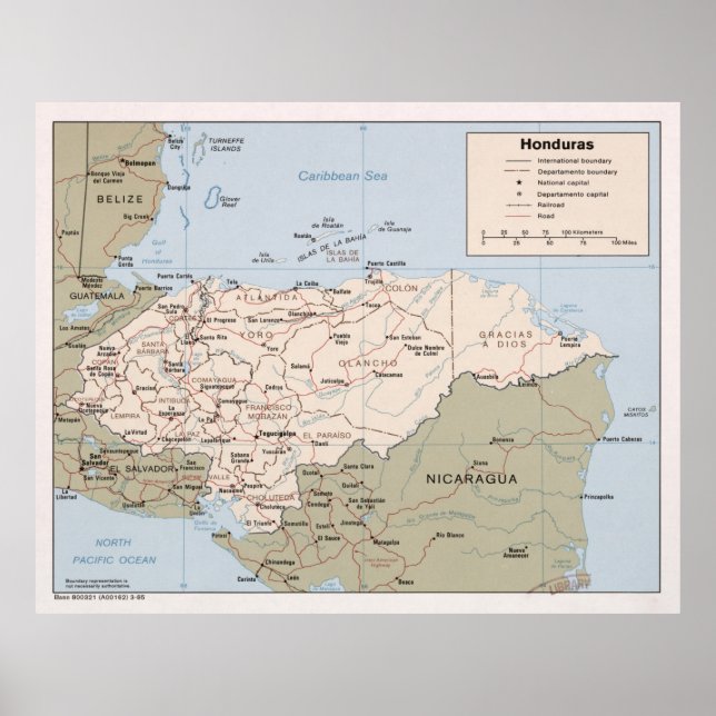 Honduras Karta (1985) Latin American Land Atlas Poster (Framsidan)