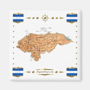 Honduras Karta + Flaggor Magnet