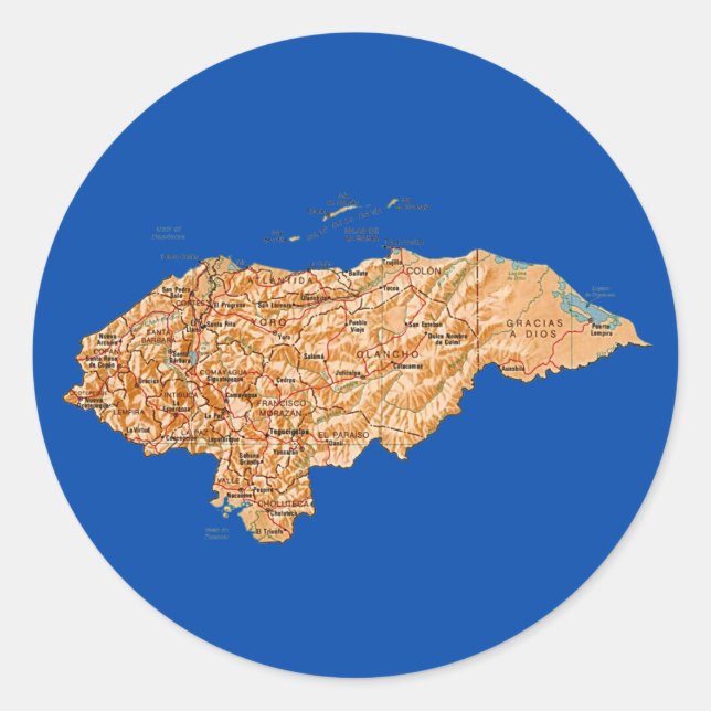 Honduras Karta Sticker Runt Klistermärke (Framsida)